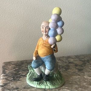 Vintage Old Man With Ballons Ceramic Figure